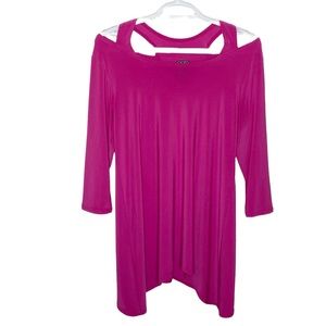 Clara Sun Woo magenta pink cold shoulder cut out asymmetrical hem tunic size XS